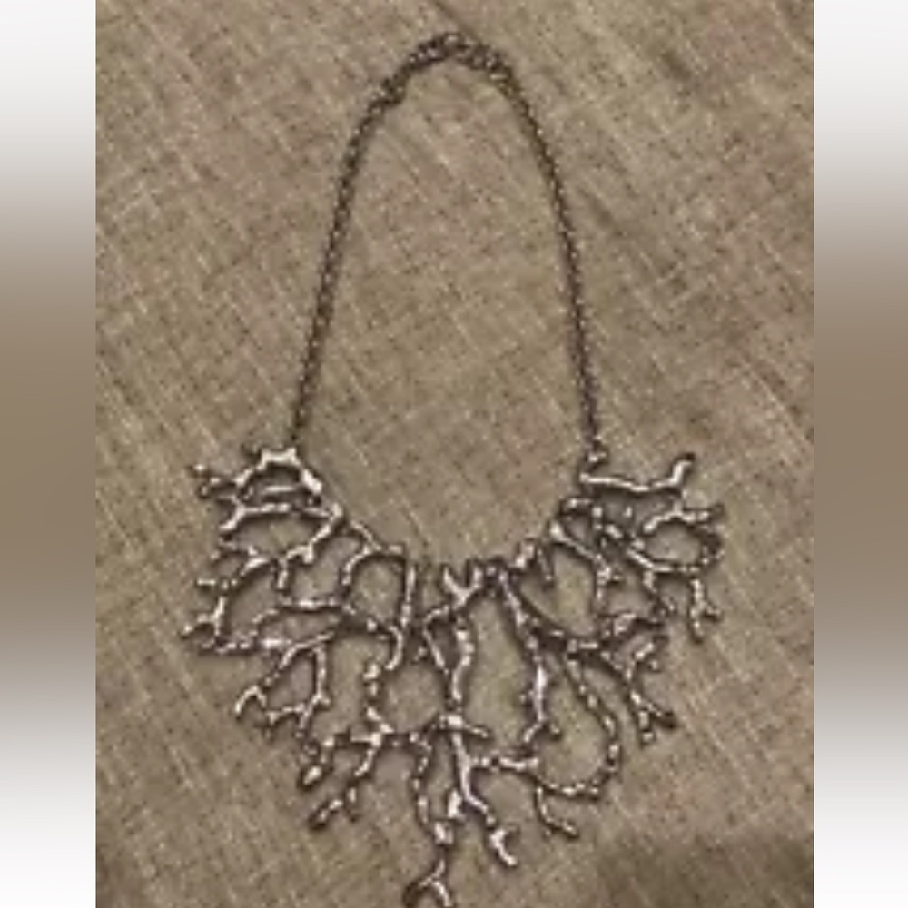 Kenneth Jay Lane Great Barrier Reef Silver Coral Branch 18” Necklace. Amazing